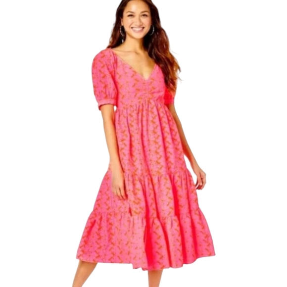 Lilly Pulitzer Dresses & Skirts - Lilly Pulitzer Kina Midi Dress | Size 8 | Pink Isle Psychedelic Swirl Eyelet